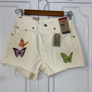 Levi's Cream Butterfly Denim Shorts